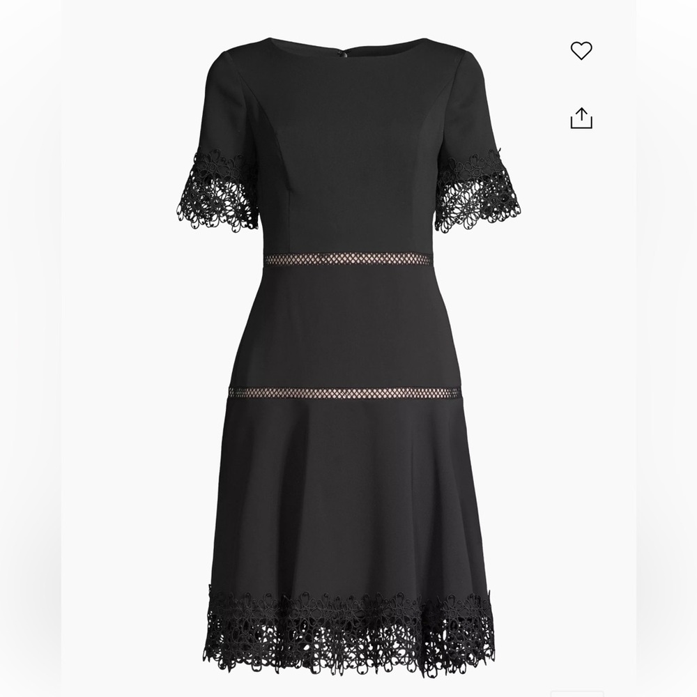 SHANI black lace trim fit flare crepe dress  size 6 cocktail